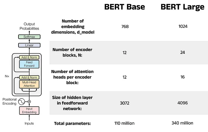 A comparison between BERT Base and BERT Large. Image by author