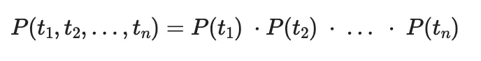 Equation for the probability of a series of tokens